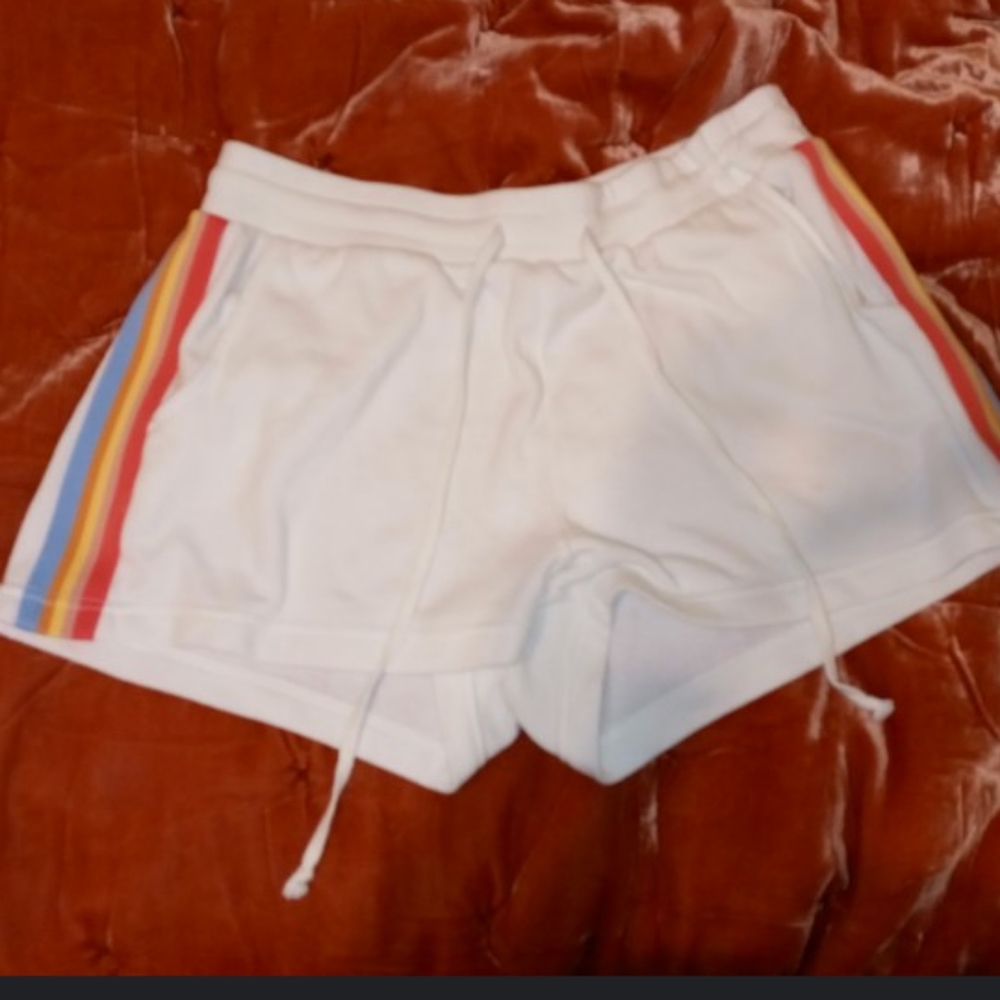 White with Rainbow,American eagle lounging shorts.